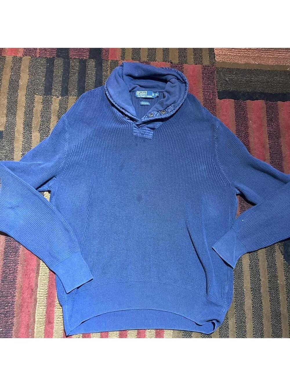 Polo by Ralph Lauren blue ribbed knit collared sweater